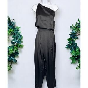 ☀️Mable Satin One Shoulder Top & Pleated Trouser Pants Set Black Women's Size M